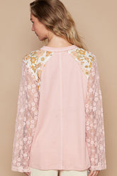 POL Flower Patch Lace Sleeve Knit Top OutfitFlow